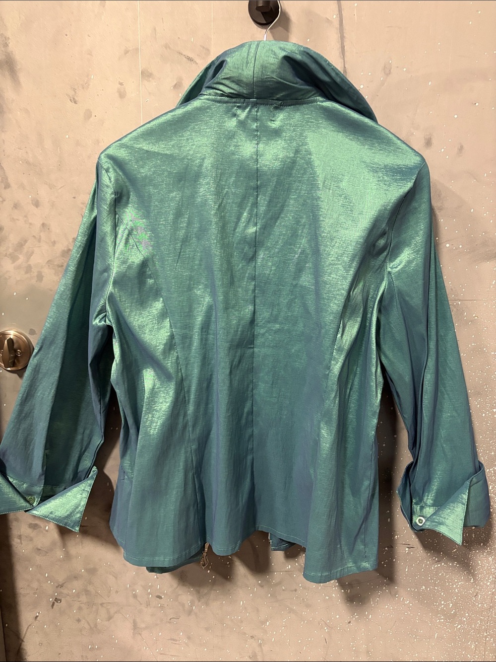 Shimmery Whimsigoth Teal Ruffled Zip Jacket - Picture 7 of 9